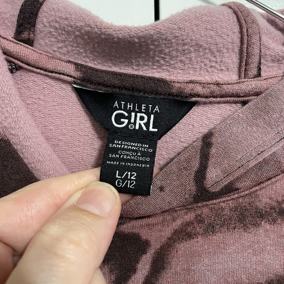 Athleta Girl Tie‎ Dye Hoodie Sweatshirt Pink Brown Pullover Youth L 12 - Picture 4 of 12